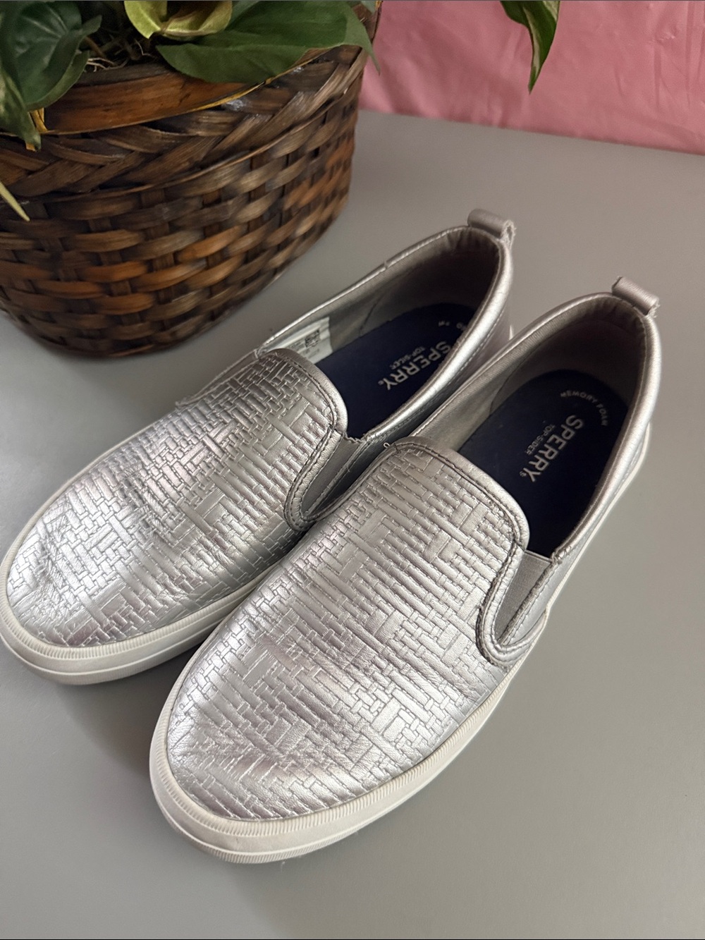 Sperry Silver Metallic Slip-On Sneakers
